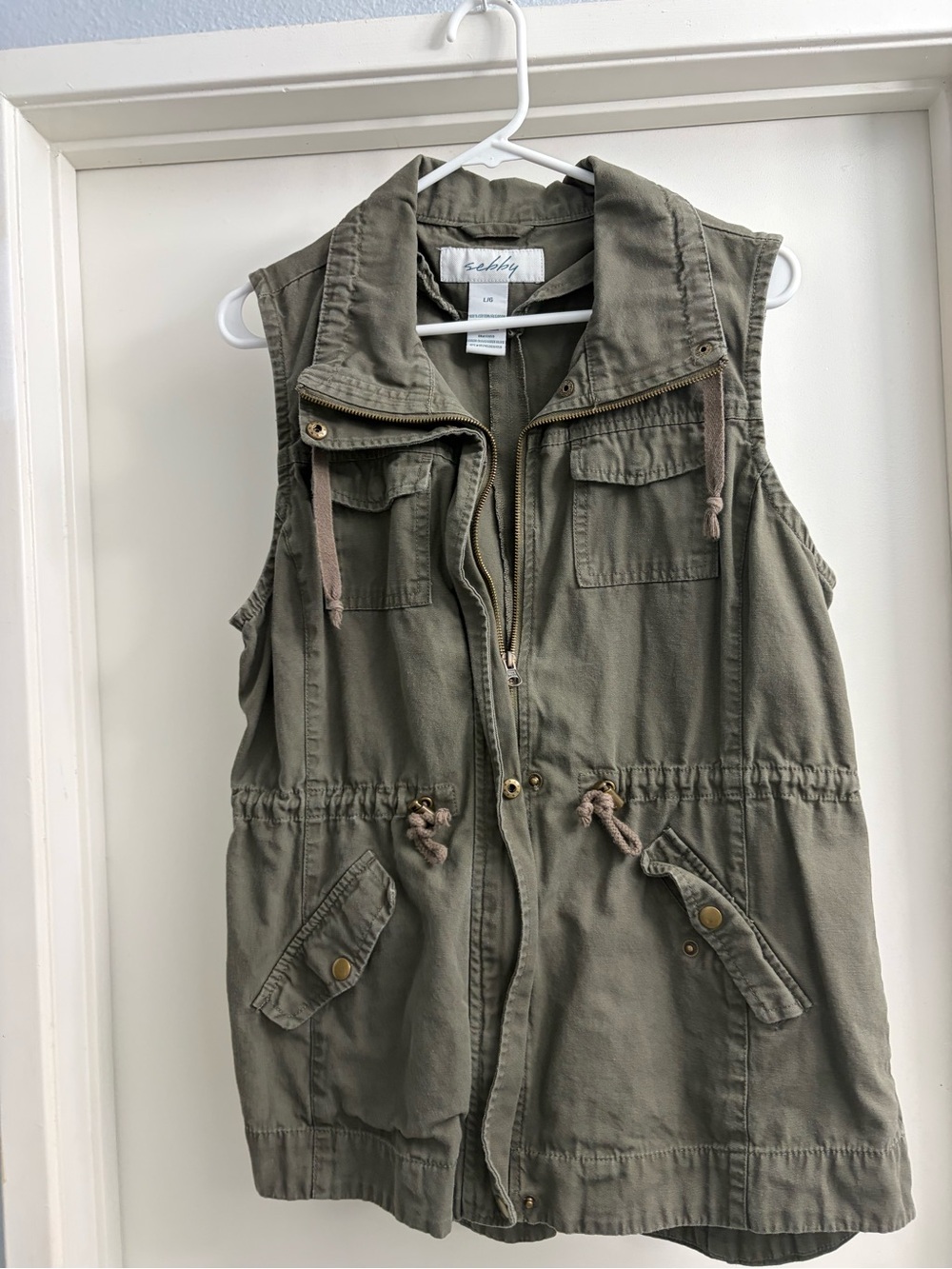 Sebby Olive Utility Drawstring Vest